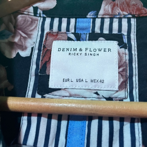 Denim and Flower Ricky Singh Mens Short Sleeve Button Down Shirt Tropical Size M - Picture 5 of 5